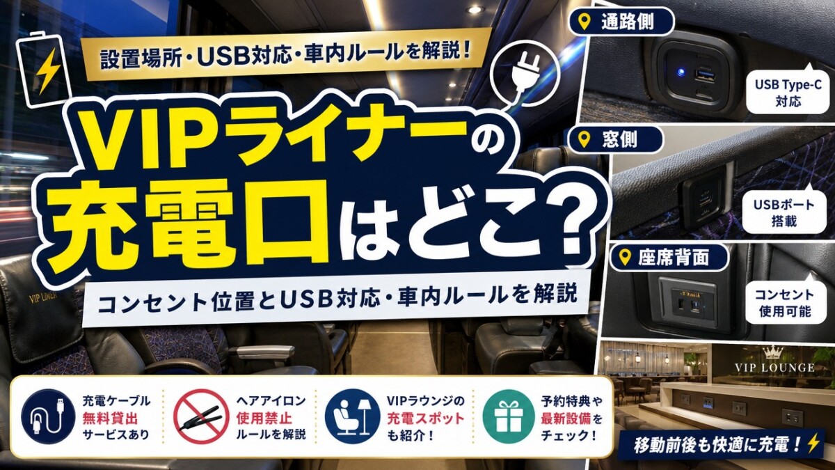 VIPライナーの充電口はどこ?コンセント位置とUSB対応・車内ルールを解説